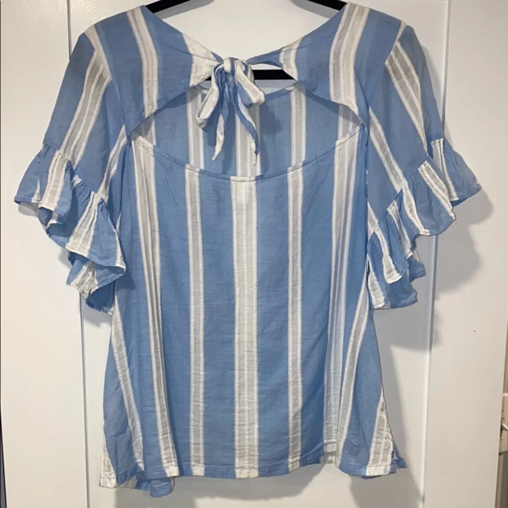 Blue Striped Ruffle Sleeve Top - Picture 3 of 5